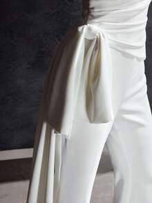 MOTF Soiréza ASYMMETRIC ONE SHOULDER ELEGANT BOWKNOT FLARED JUMPSUIT, SUITABLE FOR BANQUET, PARTY, WEDDING