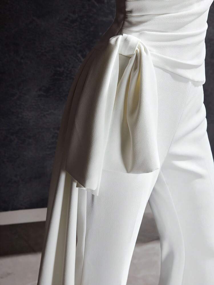 MOTF Soiréza ASYMMETRISCHER ELEGANTER JUMPSUIT MIT SCHLEIFE UND EINEM SCHULTERTRÄGER, GEEIGNET FÜR BANKETTE, PARTYS, HOCHZEITEN