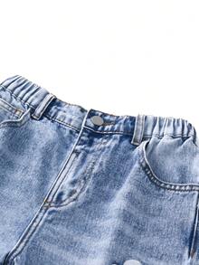 SHEIN ChillGRL 少女时尚雪花水洗刺绣阔腿牛仔裤，适合春、夏、秋、冬四季穿着，学院风、街头风、休闲风、可爱风、复古风，适合秋冬季日常出行、聚会、居家、度假、返校季等场合。 - 中等水洗藍 - 查看 6