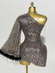 BamGleam Sexy Leoparden-Muster Pailletten Rückenfreies Bodycon Mini-Slip-Kleid - Verschiedenfarbig - Übersicht 2