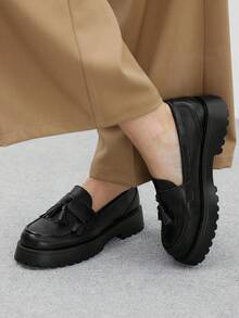 CUCCOO BIZCHIC 女士休闲厚底乐福鞋，舒适百搭，适合日常通勤和上学穿着。 - 黑色 - 查看 4