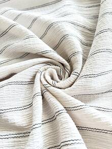 Lounesse Große Größen Lässig Minimalistisches gestreiftes V-Ausschnitt Elastischer Bund Figurbetontes Midi-Kleid für Damen mit Langarm