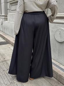 SHEIN EZwear 大码褶皱宽松裤，春/夏 - 黑色 - 查看 2