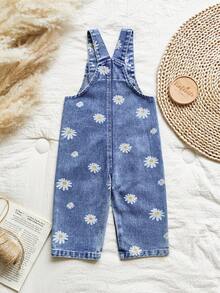 Vintaside Kids Dziewczęce ogrodniczki jeansowe, niebieskie, sprane, luźne, jeansowe spodnie ogrodniczki, lekka, miękka bawełna z uroczym wzorem stokrotek, niezbędny element garderoby dla dziewczynek, odpowiednie na wiosnę/jesień, na co dzień, do stroju na dzień, na wyjście, na imprezę, na piesze wędrówki, jesienna nowość 2025 - Średni jeans - Zobacz 2