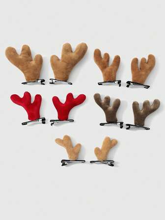 Kawaii 2 pezzi Assortimento di colori casuali e alla moda, stile boschivo di alta qualità, serie natalizia, fermagli per capelli in finta vellu 3D a forma di corna, orecchie e palchi di cervo, set adatto per donne e ragazze, per uso quotidiano e come regalo per le feste