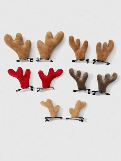 Kawaii 2 pezzi Assortimento di colori casuali e alla moda, stile boschivo di alta qualità, serie natalizia, fermagli per capelli in finta vellu 3D a forma di corna, orecchie e palchi di cervo, set adatto per donne e ragazze, per uso quotidiano e come regalo per le feste