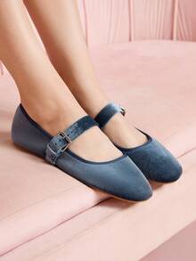 CUCCOO DOLLMOD Bailarinas de terciopelo azul clásicas, elegantes y lindas, de moda versátil para mujer - Azul - Ver 7