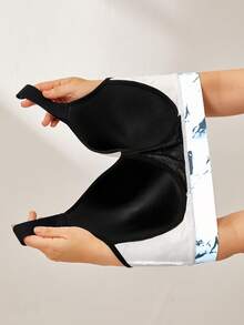 Easithlete 大码运动文胸，带固定罩杯、可调节肩带、高支撑、水墨画印花 - 藏蓝色 - 查看 7