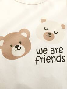 SHEIN 2 piezas Bodys casuales de uso diario con estampado de animales lindos para bebés niños, otoño - Beis - Ver 8