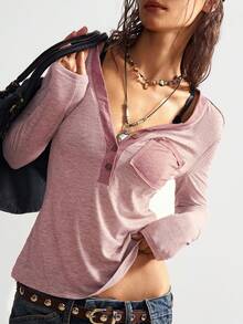 Bohemela Casual Solid Color V-Neck Long Sleeve Fitted Women T-Shirt