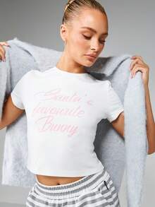 Missguided x Playboy 圣诞老人最爱的兔子圣诞假日图案短袖圆领T恤 - 白色 - 查看 1