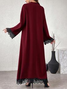 Al Najma 女士优雅派对撞色蕾丝边阿拉伯风格连衣裙 - 酒紅色 - 查看 2