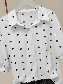 Franclia 休闲通勤波点印花翻领纽扣短袖衬衫 - 白色 - 查看 1