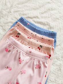 Vintaside Kids Bộ 4 quần dài in họa tiết hoa và quả anh đào dễ thương cho bé gái, thích hợp mặc trong nhà và ngoài trời, mặc hàng ngày, mặc vào mùa xuân, mùa hè, mùa thu, mùa đông - Nhiều màu - Xem 5