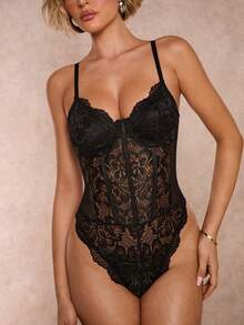 Glamine Women's Lace Strap Bodysuit - Black - View 5