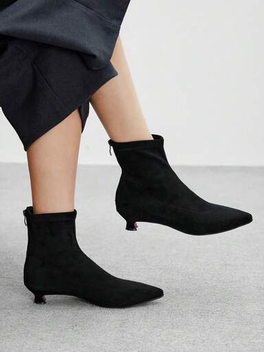 CUCCOO BIZCHIC Women's Pointed Toe Mid Heel Faux Suede Ankle Boots With Back Zipper, Suitable For Party, Daily Wear, Evening Dress, Height Increasing And Leg Lengthening, Black