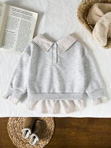 SHEIN Baby Girl2 In 1 Shirt Collar Letter Print Casual Sweatshirt