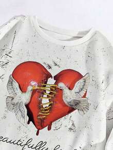 INAWLY Women's 2025 Casual Sweatshirt With Beautifully Broken Tour 3D Heart Print, Round Neck Long Sleeve Sportswear Pullover Fall Sweatshirt - White - View 3