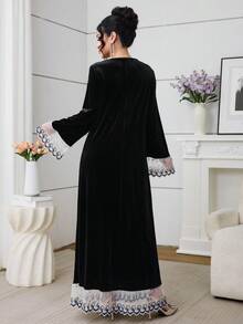 Al Najma 女士天鹅绒水钻荷叶边A字优雅时尚连衣裙，秋冬款 - 黑色 - 查看 2