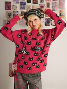 Y2Kool 1 件黑白条纹 Y2k 风格女式猫耳针织帽可爱冬季秋季 - 黑與白 - 查看 3