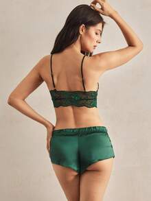 Charlaine 2 Stücke Lingerie Set (Ohne Bügel, Hipster Slip) - Dunkelgrün - Übersicht 3