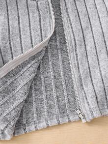 Young Girl 2pcs Set Stand Collar Zipper Solid Color Long Sleeve Top And Long Pants,Great For Casual & Daily Wear & School Daily In Summer & Autumn - Grey - View 8
