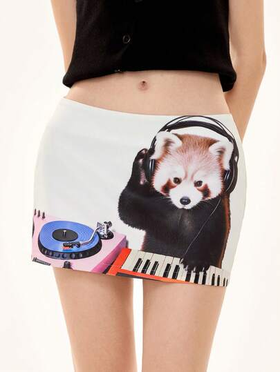 Kawaii Jupe mini taille très basse avec graphique de raton laveur Y2K pour femmes