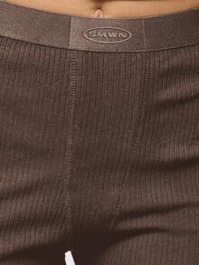 SUMWON WOMEN Leggings de cintura alta acanalados para usar en otoño e invierno de forma casual y diaria - Marrón Chocolate - Ver 3