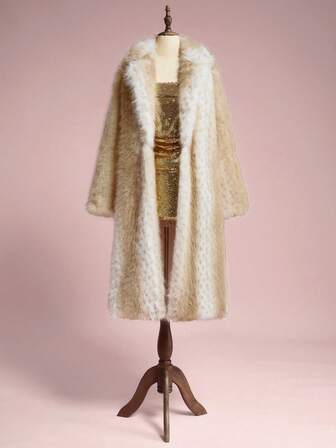 ROMWE Avant Women's Fashionable & Elegant Contrast Color Faux Fur Jacket, Autumn/Winter