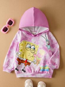 SpongeBob SquarePants | SHEIN 小女孩可爱卡通图案扎染长袖卫衣 - 粉色 - 查看 1