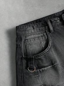 ROMWE MEN Street Life Quần Jeans Nam Dáng Rộng Thêu Họa Tiết - Màu xám đen - Xem 6