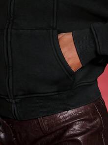 Normani 水洗拉链运动衫 接缝细节 返校 秋冬 舒适 秋季 可爱 休闲 日常 胶囊衣橱 Y2K 街头服饰 圣诞节 - 黑色 - 查看 6