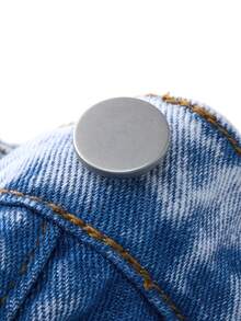 SHEIN ChillGRL 少女时尚做旧爱心刺绣阔腿牛仔裤，适合春、夏、秋、冬，Y2K、学院风、街头风、休闲风、可爱风、复古风，适合秋冬季日常出行、派对、居家、度假、返校、节日穿着，70年代风格牛仔裤 - 淺色水洗藍 - 查看 8