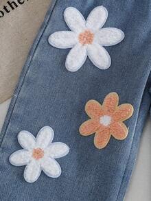 SHEIN 女婴/幼儿纯色圆领长袖T恤和印花长裤套装 - 彩色 - 查看 4