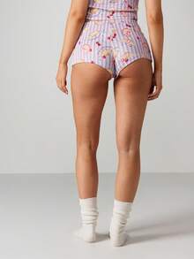 MISSGUIDED Croissant Cherry Print Sleep Shorts For Women Pajama Lounge High Waist Elastic Summer Nightwear Comfortable - Multicolor - View 2