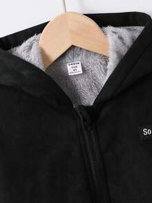 SHEIN Genkimix Kids Young Boy Casual Hooded Thermal Lined Long Sleeve Cardigan Jacket, Vintage Color Combination, Comfortable And Simple For Daily Wear And Outdoor Activities - Burgundy - View 3