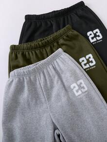 3pcs/Set Casual Printed Loose Drawstring Sweatpants For Teenage Boys, Suitable For Daily Sports And Outings - Army Green - View 3