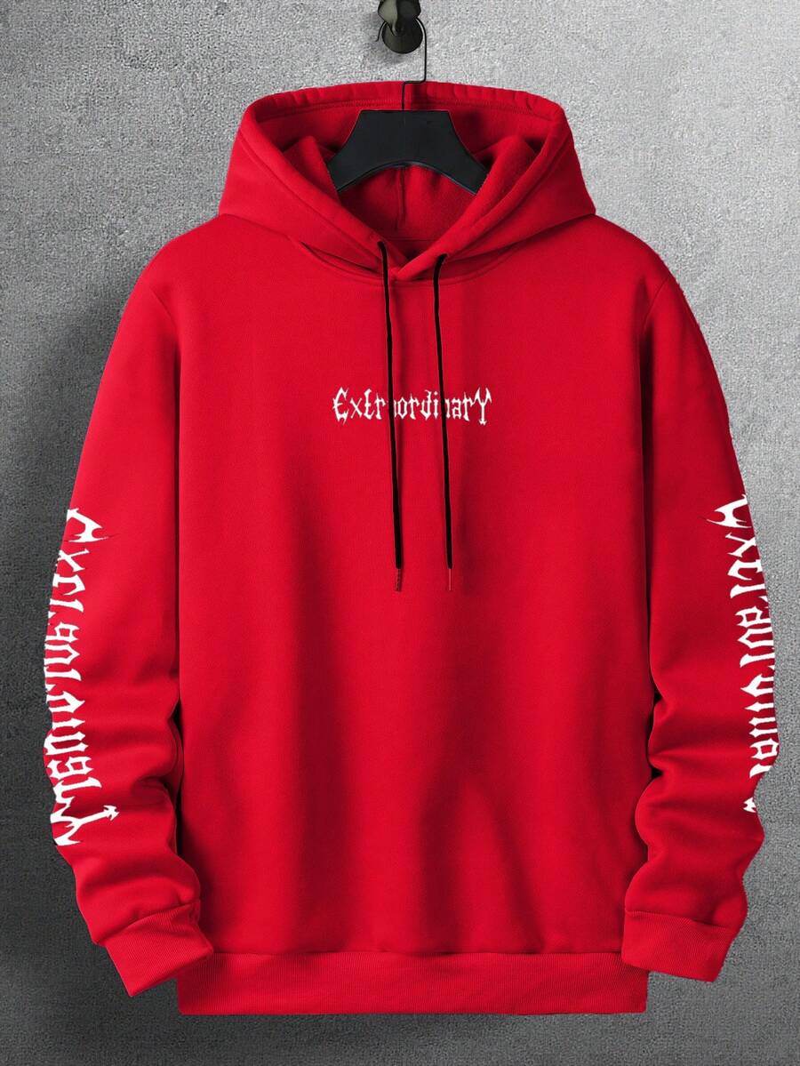 EURMUSE Áo nỉ trùm đầu in họa tiết Gothic kiểu Anh dành cho nam, phong cách đường phố - Đỏ - Xem 1