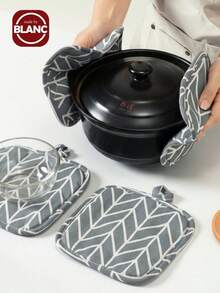 2pcs/4pcs Thickened Cotton Insulated Pad, Heat Resistant Mat, Fabric Pot Holder, Nordic Style Placemat, Suitable For Kitchen, Dining Room, Living Room - Grey - View 2