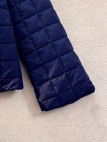 一件式少女休闲千鸟格绗缝长袖羽绒服，轻便保暖，内衬保暖层，适合秋冬季日常穿着。 - 藍色 - 查看 6