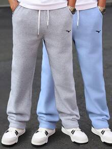 Manfinity Homme Quần thể thao nam dáng rộng, có dây rút, túi hông, thêu hình đại bàng, thích hợp cho tập gym. - Nhiều màu - Xem 5