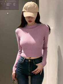 DAZY 女式高领短款休闲套头衫 - 粉色 - 查看 3
