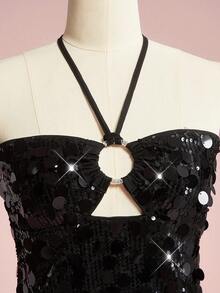 ROMWE EDITION Y2K 性感俱乐部装闪亮亮片挂脖修身女式上衣 - 彩色 - 查看 7