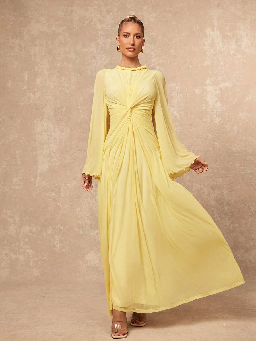 Lumalex New High-End Elegant Modest Old Money Sea Beach Outdoor Richly Layered Wedding Season Women's Twist Waist Yellow Gown Wedding Guest Dress Dress Modest Yellow Wedding Guest Dress Light Yellow Dress Women Butter Yellow Dress Yellow Church Dress, Holiday, Vacation, Birthday,ID Al-Adha Al-Adha Party ,Romantic Valentine's Day Date Dresses For Women Elegant,Dresses For Women Elegant Spring/Summer - Light Yellow - View 1