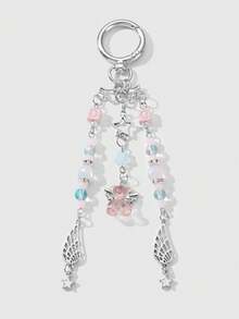 ROMWE Kawaii 1pc Ins Style Cute & Fashionable Hollow Chain Wing Star Resin Crystal Rhinestone Beaded Pendant Keychain, Suitable For Women/Girls Daily Wear, Holiday Gift - Multicolor - View 2