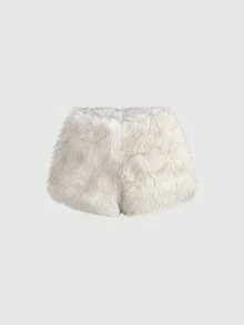 ROMWE Grunge Punk Y2K Sexy Faux Fur Mini Shorts With Ultra Low Waist