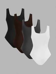 SHEIN EZwear 4 件套女式无袖紧身衣，休闲瑜伽运动服，适合夏季 - 彩色 - 查看 2