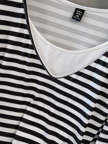 GlowEve CURVE Camiseta de punto de manga larga con diseño de rayas y costuras para salir, de corte ajustado, para mujer talla grande