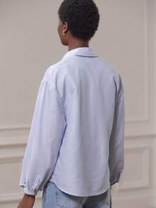 lacRébo Áo sơ mi kẻ sọc xanh dương tay phồng, kiểu dáng thanh lịch cổ điển, phù hợp cho công sở hoặc đi chơi. - Nhiều màu - Xem 2