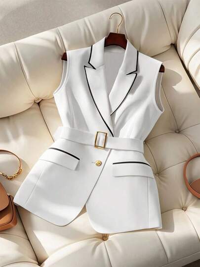 GlowEve Women Edged Lapel Neck Sleeveless Casual Blazer